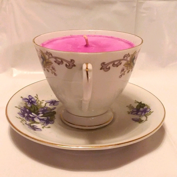 🩷💜Teacup Candle on Saucer Victorian Floral Garden - Picture 4 of 8